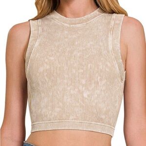 NWT Zenana Outfitters Ribbed Ash Mocha Cropped Tank Top size Small/Medium